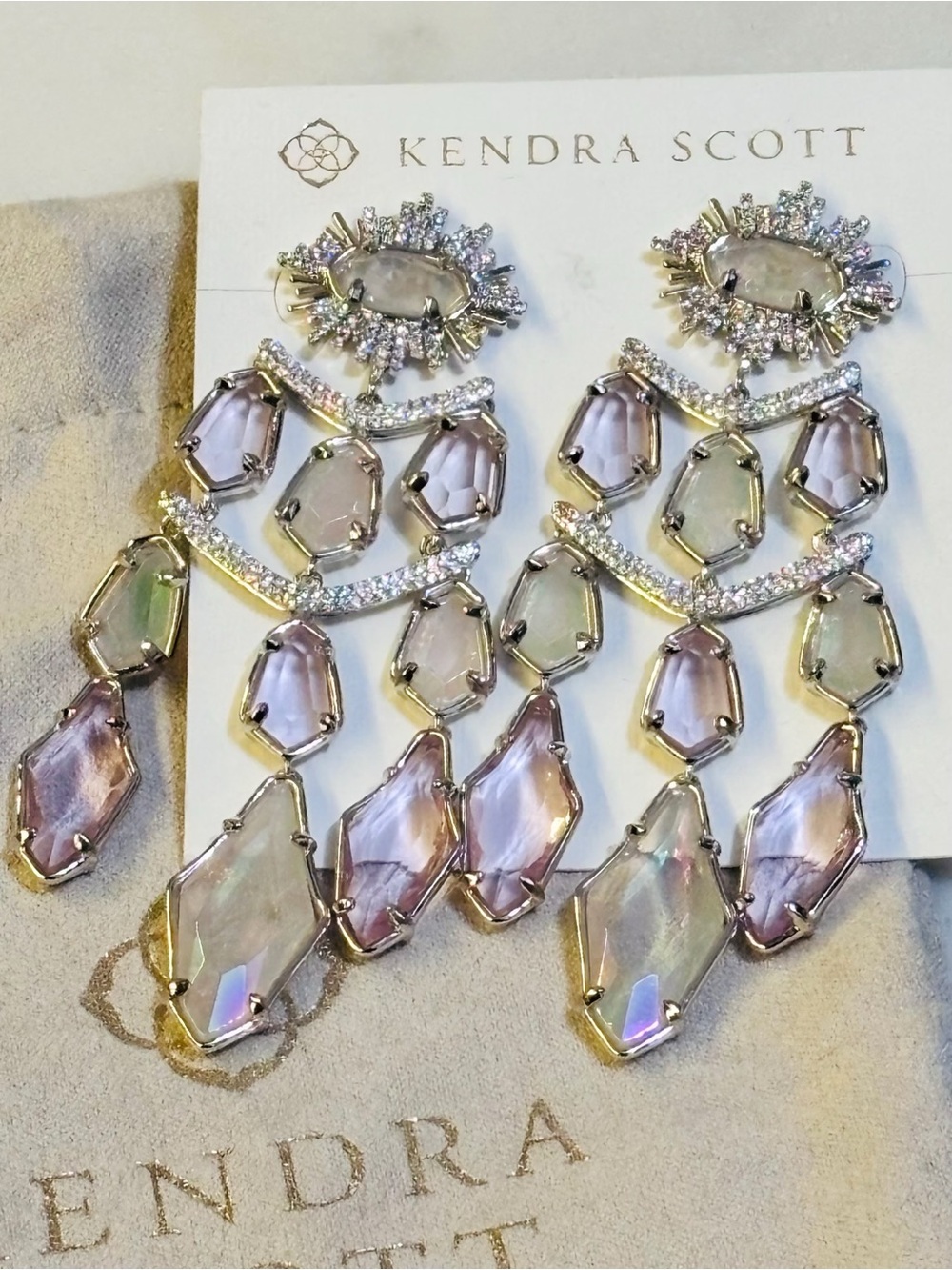 Kendra Scott Pastel Pink & Iridescent Chandelier Earrings NWT & Dusty